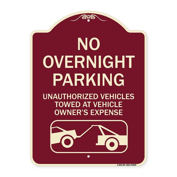 Signmission No Overnight Parking Unauthorized Vehicles Towed Heavy-Gauge Alum Sign, 24" x 18", BU-1824-23829 A-DES-BU-1824-23829 - main